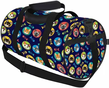 Дорожная спортивная сумка для кошек, милая сумка для переноски в виде рыбьей кости для мужчин и женщин, сумка Weekender для путешествий, спортивная сумка-тоут, спортивная сумка для спортзала, цветная