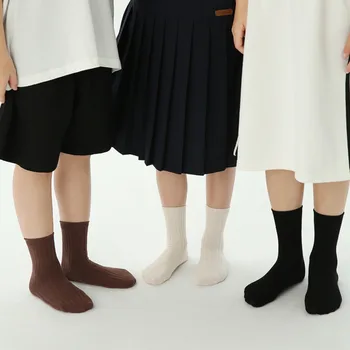 5 пар / лот хлопчатобумажных длинных носков Повседневные детские носки в полоску с двойными иглами, дышащие мягкие трикотажные чулки для детей