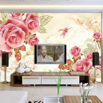 Пользовательские обои 3d фотообои ручная роспись розовая фреска ТВ фон обои домашний декор papel de parede фреска 3d обои