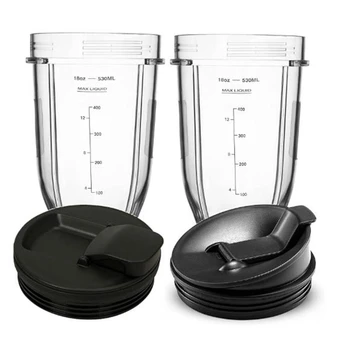 чашка для Nutri Ninja объемом 18 унций с 2 герметичными крышками, подходит для блендера серии NINJA Juicer мощностью 900 Вт / 1000 Вт (2 упаковки)