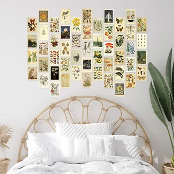 Vintage Aesthetic Wall Collage Kit - 50 Мини-постеров Botanical Cottagecore Collage Art (4x6 дюймов) для Модной фотостены