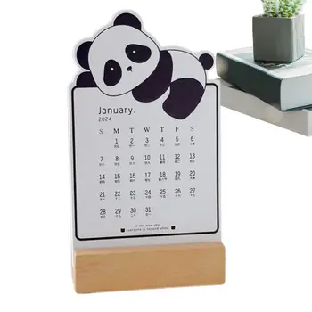 Настольный календарь с забавными животными, Ежемесячный съемный календарь со стоячим животным, портативный настольный календарь с деревянной основой для планирования