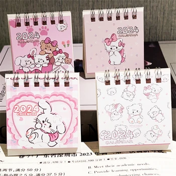 Мини-настольный календарь с милым мультяшным котом на 2024 год, календарь для записи даты студента, Расписание, Календарь для дома, школы, офиса, настольные украшения