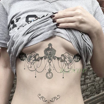 Водонепроницаемая временная татуировка наклейка Часы Цветок сексуальная поддельная татуировка большого размера Флэш-тату на груди Грудь Талия для женщин девушка