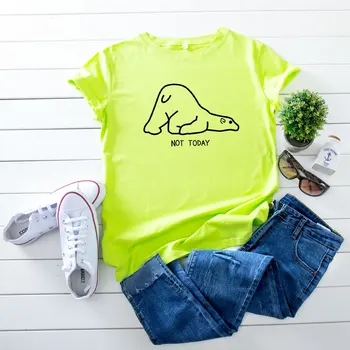 Женская повседневная неоново-зеленая футболка для отдыха с милым креативным принтом 