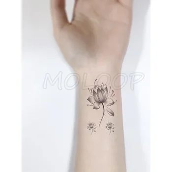 Наклейка с татуировкой, водонепроницаемые чернила, цветок лотоса, китайский стиль, временная поддельная татуировка, перенос воды, модная татуировка для мальчика, девушки