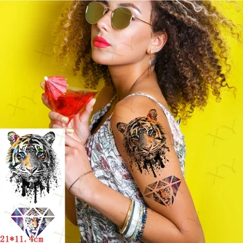 Водонепроницаемая временная татуировка, наклейка, Геометрия, флэш-татуировки Тигра Льва, компас, сетка, Красный куб, боди-арт, искусственная татуировка на руке для женщин и мужчин