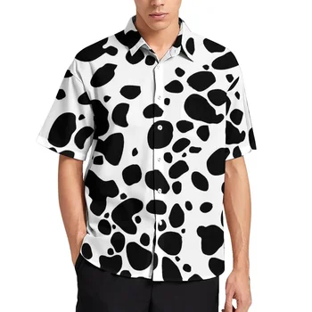 Мужская рубашка с коротким рукавом с Леопардовым Гавайским принтом И Коровьим Пятном, Удобный Мужской Кардиган Премиум-класса, Топ, Повседневная Мужская рубашка