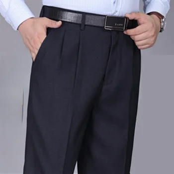 2023 Новый дизайн, мужские брюки с высокой талией, Однотонный Английский Деловой Повседневный костюм, Брюки с поясом, Прямые облегающие брюки, Одежда A153