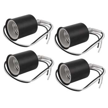 Керамическая винтовая основа 4X E27, круглая светодиодная лампочка, адаптер для розетки, металлический держатель лампы с проводом, черный