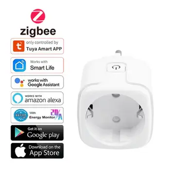 Умная розетка Tuya ZigBee EU 20A Energy Monitor Smart Plug Power Outlet, Голосовое Управление Alexa Google Home, Для приложения Tuya Smart Life