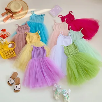 Летнее платье принцессы для девочек от 1 до 6 лет, элегантное платье без рукавов с открытыми плечами, одежда для малышей, Милый Пляжный сарафан, наряд