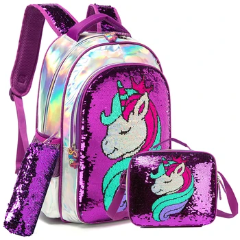 Meetbelify, милые рюкзаки для девочек, школьная сумка с блестками в виде единорога для ученицы начальной школы с сумкой для ланча, сумка для ручек
