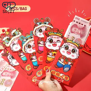 6 Шт Китайский Новый Год Красный Пакет Счастливый Денежный Мешок Весенний Фестиваль Подарок Красный Пакет Дракон Новый Год Креативные Счастливые Красные Конверты