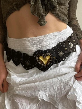 Новый женский пояс в винтажном стиле из искусственной кожи с сердечками от солнца, широкий пояс для брюк, горячая распродажа