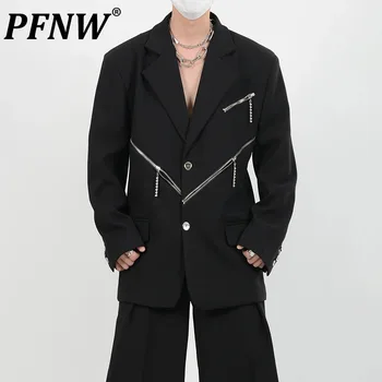 PFNW Deconstrcution Мужская Металлическая наплечная накладка Balzer на молнии с нишевым дизайном, костюмные пальто, мужские повседневные топы 2023 Осень 28W1974