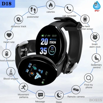 Женские смарт-часы, мужской смарт-браслет LED D18, водонепроницаемые смарт-часы с сенсорным экраном, умный браслет Inteligente для XiaoMi