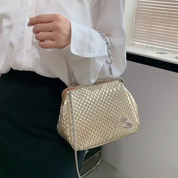 2022 INS Женская серебристо-белая сумка с зажимом в виде ракушки, сумка-мессенджер, роскошная женская сумка через плечо с золотой цепочкой, сумочка и кошелек, вечерние клатчи