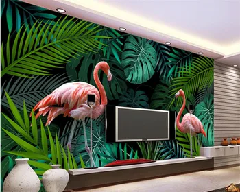 Обои на заказ, Юго-Восточная Азия, нарисованный вручную тропический лес, фламинго, фон для стены, Современные 3D обои