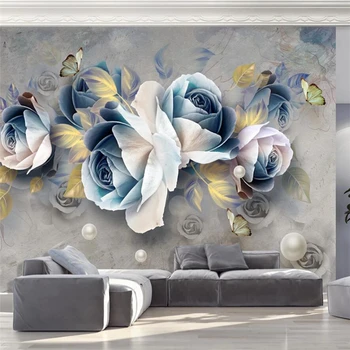 beibehang Пользовательские обои 3d фрески стерео рельефная роза Европейский ретро ТВ фон украшение стен живопись фреска 3d обои