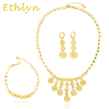 Наборы романтических ювелирных изделий Ethlyn, наборы свадебных украшений золотого цвета для модниц, женский подарок S8
