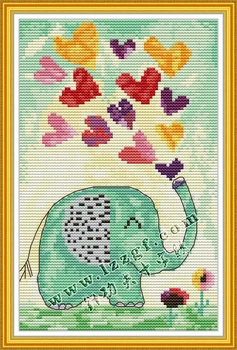 Joy Sunday Предварительно напечатанный Набор Для Вышивания Крестиком DIY Easy Pattern Aida 14/11-Каратный Набор Для Вышивания Из Штампованной Ткани-Заботливый Слон