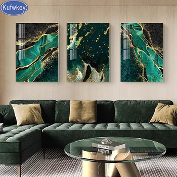 3 шт Золотисто-зеленая роскошная Абстрактная линейная картина, 5D Алмазная живопись, Вышивка крестом, Полная алмазная мозаика, бисер, вышивка декором