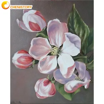 Художественная картина по номерам для взрослых Розово-белая цветочная картина ручной работы 40x50 см в рамке для украшения стен домашней гостиной
