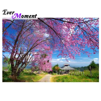 Алмазная живопись Ever Moment, полная квадратная круглая дрель, Розовый цветок, дерево, пейзаж, вышивка стразами, Алмазная вышивка ASF2014
