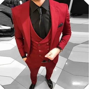 Официальные красные мужские костюмы, куртка из 3 предметов, Брюки, жилет, приталенный свадебный блейзер, Роскошный Полный комплект, Элегантный повседневный костюм Hombre На заказ