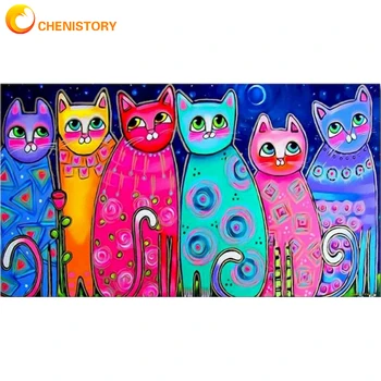 CHENISTORY DIY Картина по номерам Красочный кот Картина маслом по номерам на холсте в рамке ручной работы для взрослых Наборы для домашнего декора