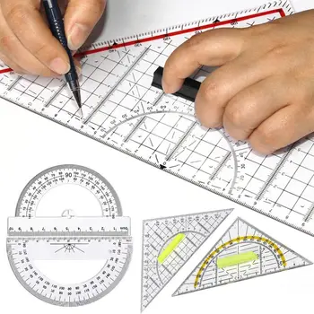 Прозрачный набор квадратных многофункциональных инструментов для рисования С ручкой, Угловой транспортир, Пластиковая Геометрическая Треугольная линейка, подарок для студентов