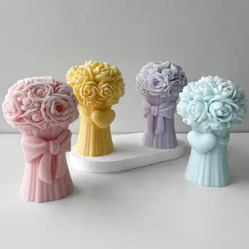 Форма для свечей с цветочным букетом многоразового использования Romantic Love 3D Rose Bouquet силиконовые формы для мыла для свечей аксессуары для домашнего декора