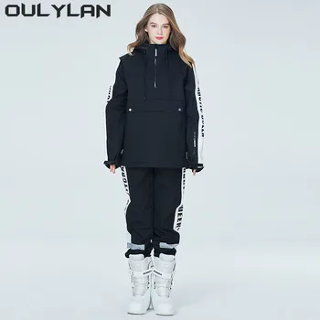 Oulylan Из двух частей, непромокаемый зимний костюм с буквенным принтом, мужской зимний зимний костюм, лыжный костюм для пар, женские лыжные куртки и брюки в комплекте