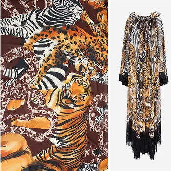 Шифоновая ткань с принтом животных и тигра, прозрачная одежда, Брендовая рубашка, Ткань для пошива платьев на метр