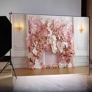 ЛУНА.QG Background Свадебный Розовый цветочный фон для фотосессии Свадебный душ Белые настенные светильники в стиле Вестерн Украшения