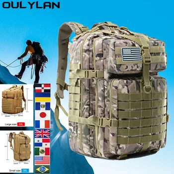 Военный тактический рюкзак Армейский туристический походный рюкзак Большой емкости с нашивкой флага Спортивное снаряжение для пеших прогулок 30 л/50 л