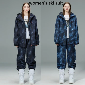 -30 ° C Женский лыжный костюм, Термальная лыжная куртка, Комплект брюк, ветрозащитная куртка для сноуборда, Зимние женские лыжные костюмы, зимнее пальто