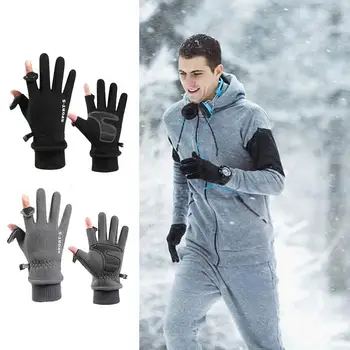 Ветрозащитные зимние перчатки из флиса с сенсорным экраном, теплые рабочие перчатки, Зимние Реверсивные перчатки, Велосипедные перчатки на открытом воздухе, Кемпинг