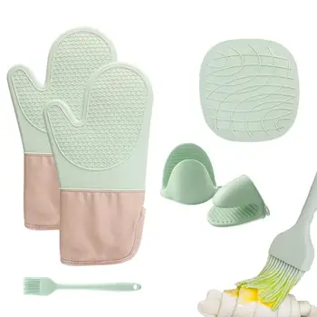 Термостойкие варежки, Термостойкие рукавицы для выпечки в духовке, нескользящие кухонные рукавицы С отверстиями для вешалок Для кемпинга, гриля, барбекю