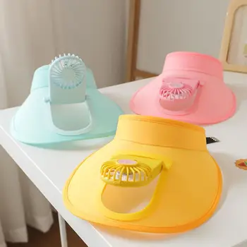 Симпатичная пляжная шляпа с широкими полями, электрический вентилятор, Летняя Детская солнцезащитная шляпа с защитой от ультрафиолета, пустой цилиндр, кепка в корейском стиле, детская солнцезащитная шляпа