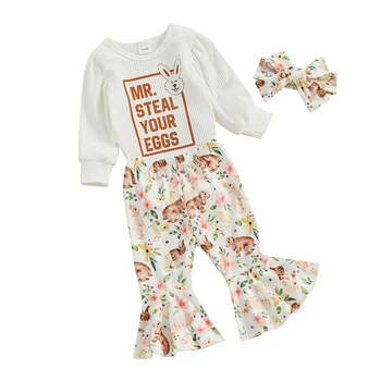 Комплект Детских штанишек с буквенным принтом кролика, комбинезон, брюки, комплекты шляп, пасхальные наряды, одежда