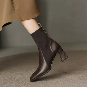 Женские резиновые сапоги, ботинки-Женская зимняя обувь Rain Ladies 2023, Осенняя обувь по щиколотку на высоком каблуке с квадратным носком, для шитья Sli