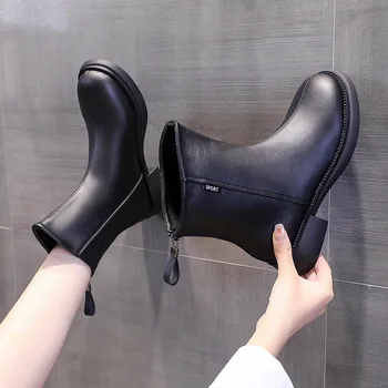 Черно-коричневые женские осенние ботильоны из искусственной кожи, модная молния сзади в стиле ретро, Классические удобные женские ботинки, тренд 2023