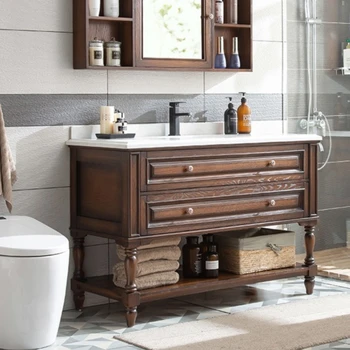 Шкаф для ванной комнаты из американского массива дерева в сочетании с дубовым полом, шкаф для ванной комнаты, умывальник, раковина, умывальник