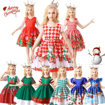 Платья для Рождественской вечеринки, платья для маленьких девочек с бантом, Пышное бальное платье, Косплей для свадебной церемонии, Детские костюмы принцессы от 3 до 10 лет