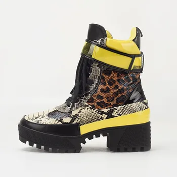 Желтые леопардовые сапоги на квадратном каблуке женские осенние ботинки 2021 коричневые женские ботинки на каблуке 2021