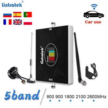 Lintratek 5-полосный Автомобильный Усилитель Сигнала 800 900 1800 2100 2600 Усилитель Сотовой Связи GSM 2G 3G 4G DCS LTE Комплект Ретранслятора Мобильного Телефона