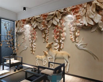 beibehang Пользовательские 3D обои, фреска, трехмерный рельеф, цветы и птицы, телевизор, диван, фон, 3D обои для стен behang