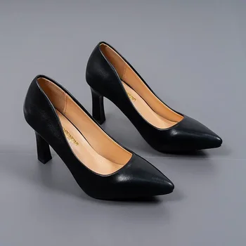 Обувь Новые женские туфли-лодочки, модные свадебные туфли с острым носком, повседневные вечерние офисные туфли на среднем каблуке, большие размеры 34-41